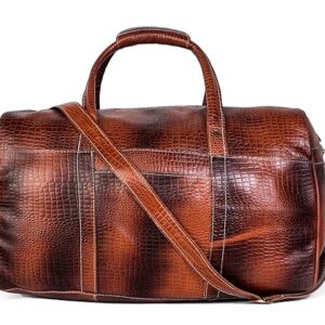 vegan leather weekender duffle bag – best cabin size airbags travel duffel bags for short trips | small handbag for men & women (dark brown)